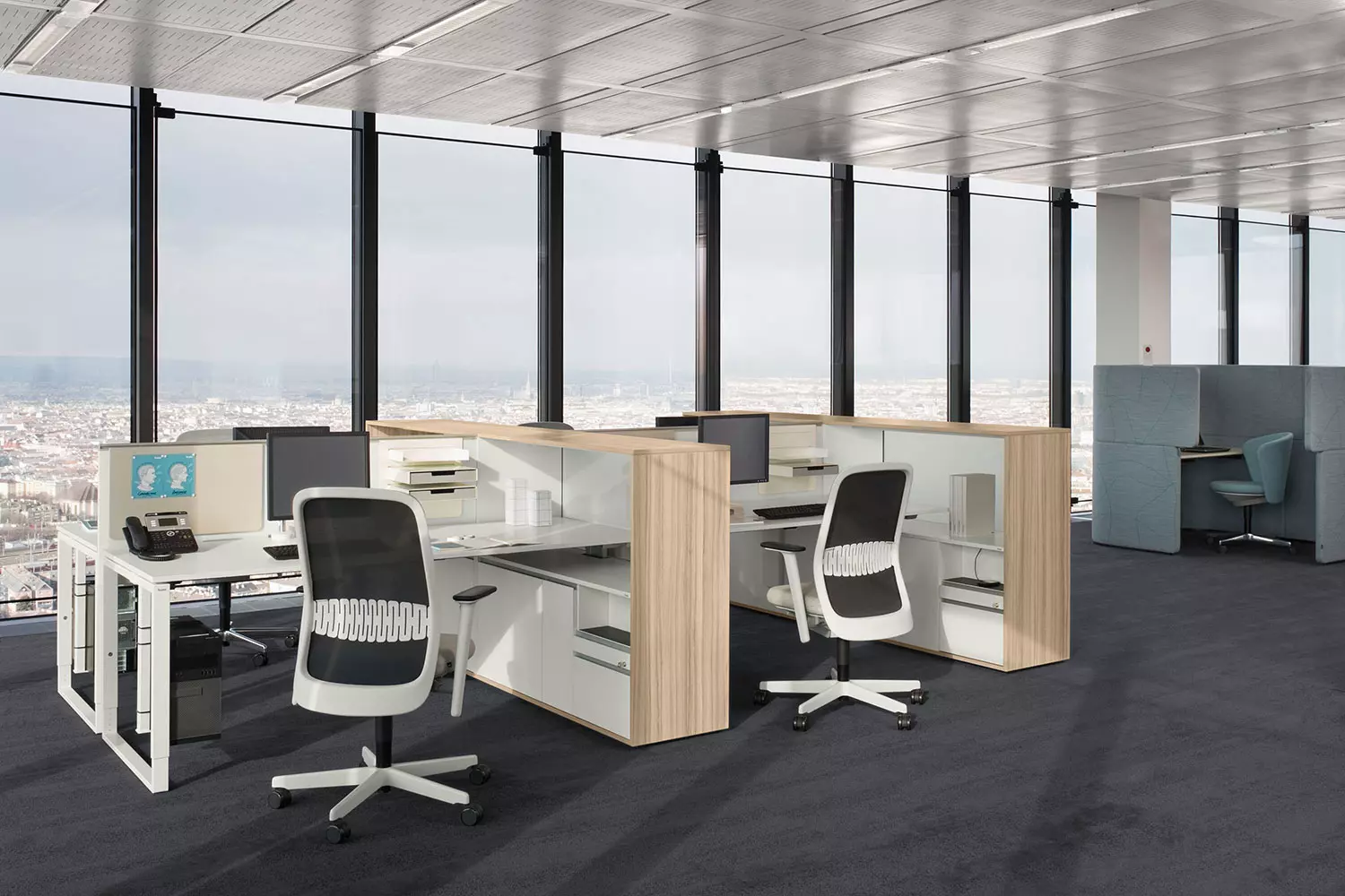 workstation-square, Height-adjustable Seating height Desk, Bene Office furniture, Image 3
